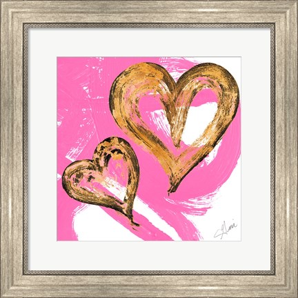 Framed Pink &amp; Gold Heart Strokes II Print