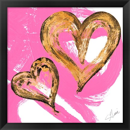 Framed Pink &amp; Gold Heart Strokes II Print