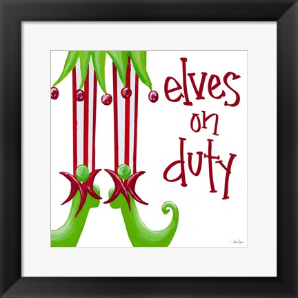 Framed Elves on Duty Square Print