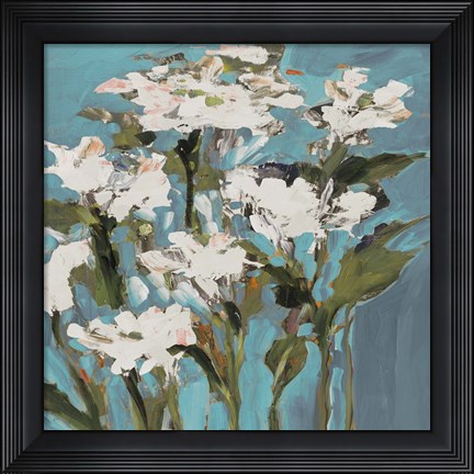 Framed Wild Flowers on Blue I Print