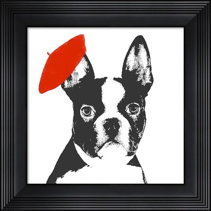 Framed Red Beret Dog Print