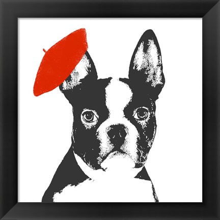 Framed Red Beret Dog Print