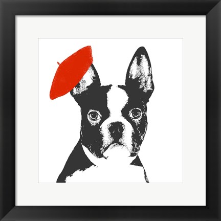 Framed Red Beret Dog Print