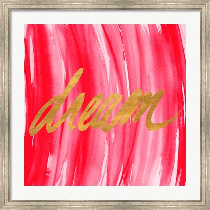 Framed Golden Words Watercolor Square III (red background) Print