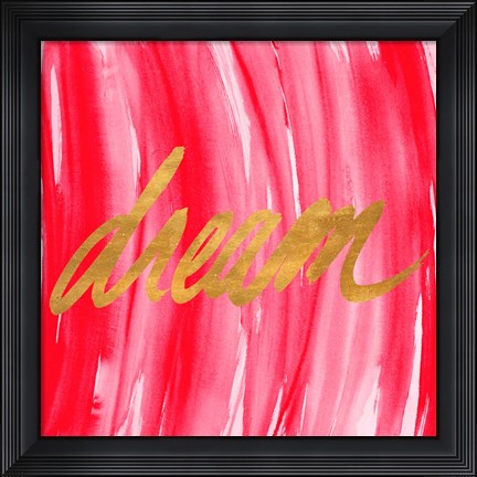 Framed Golden Words Watercolor Square III (red background) Print