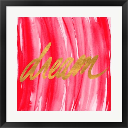 Framed Golden Words Watercolor Square III (red background) Print