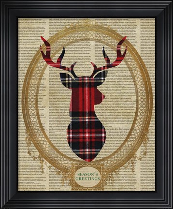 Framed Holiday Tartan Deer I Print