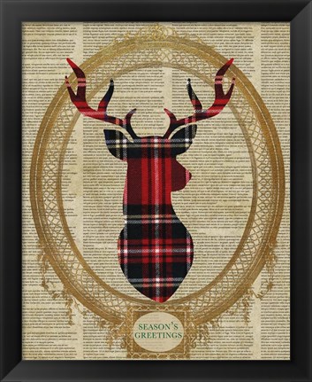 Framed Holiday Tartan Deer I Print