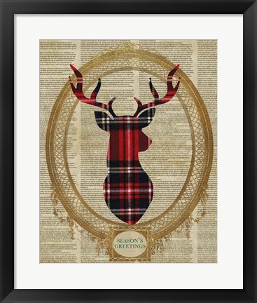 Framed Holiday Tartan Deer I Print