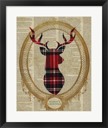 Framed Holiday Tartan Deer I Print