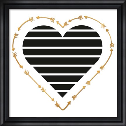 Framed Heart Stripes and Gold Arrows Print