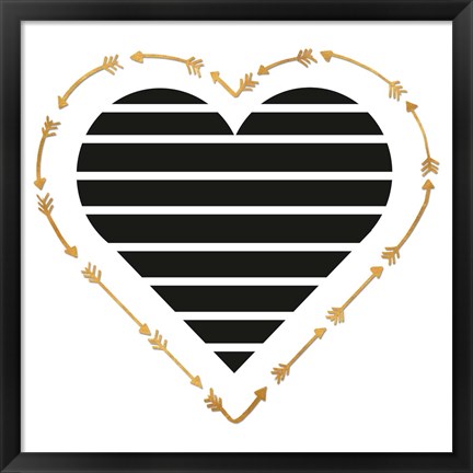 Framed Heart Stripes and Gold Arrows Print