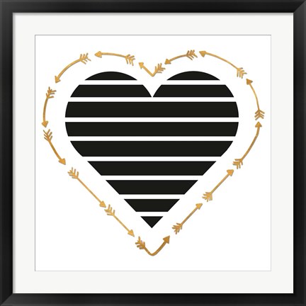 Framed Heart Stripes and Gold Arrows Print