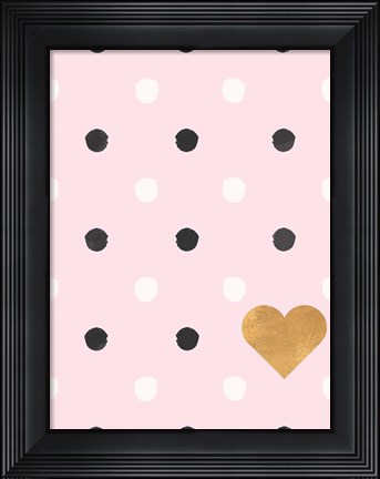 Framed Heart White and Black Dots on Pink Print