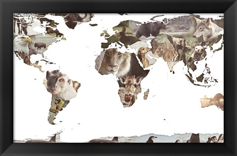 Framed World Animals Map Print