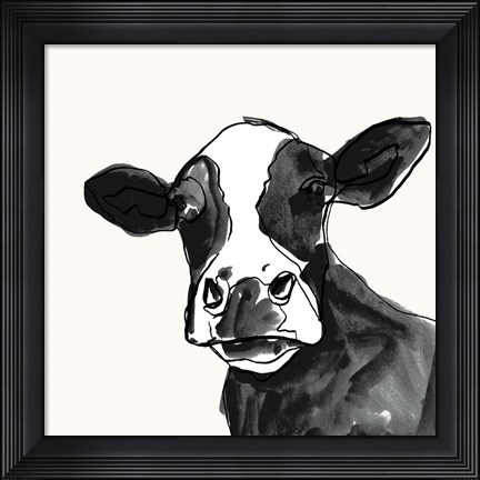 Framed Cow Contour I Print