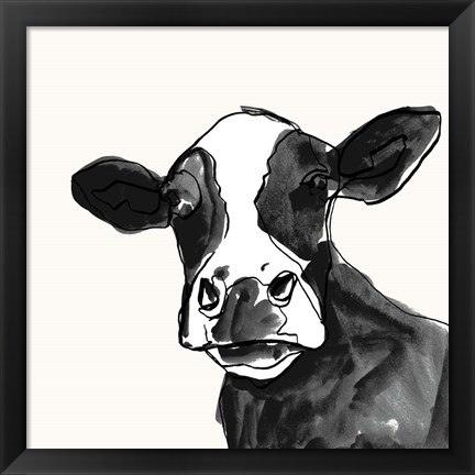 Framed Cow Contour I Print