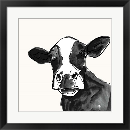 Framed Cow Contour I Print