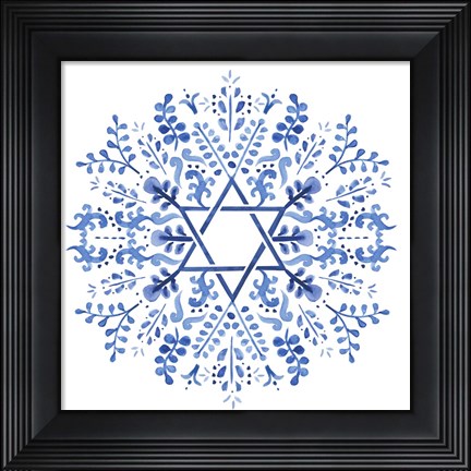 Framed Indigo Hanukkah I Print