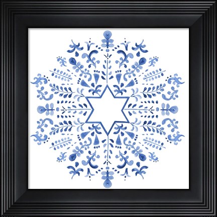 Framed Indigo Hanukkah III Print