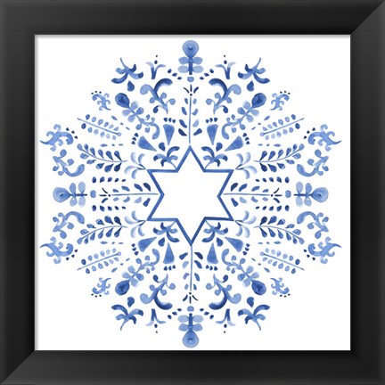 Framed Indigo Hanukkah III Print