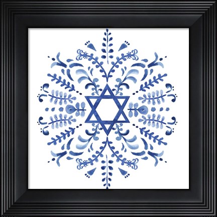 Framed Indigo Hanukkah IV Print