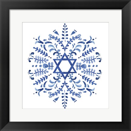 Framed Indigo Hanukkah IV Print