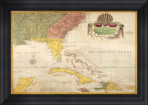 Framed Map of Carolina, Florida &amp; the Bahama Islands Print