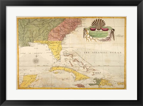 Framed Map of Carolina, Florida &amp; the Bahama Islands Print