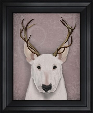 Framed Bull Terrier and Antlers Print