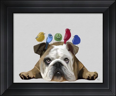Framed English Bulldog and Birds Print