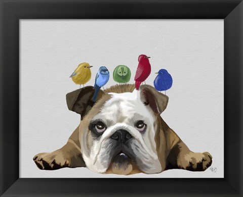 Framed English Bulldog and Birds Print