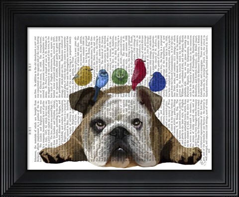 Framed English Bulldog and Birds Print