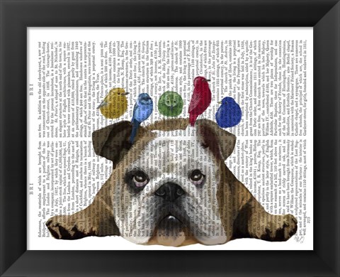 Framed English Bulldog and Birds Print