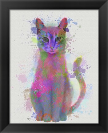 Framed Cat Rainbow Splash 4 Print