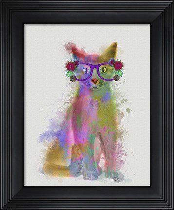 Framed Cat Rainbow Splash 5 Print