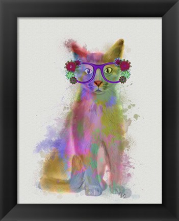 Framed Cat Rainbow Splash 5 Print