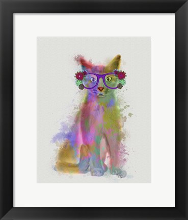 Framed Cat Rainbow Splash 5 Print