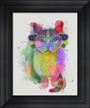 Framed Cat Rainbow Splash 6 Print