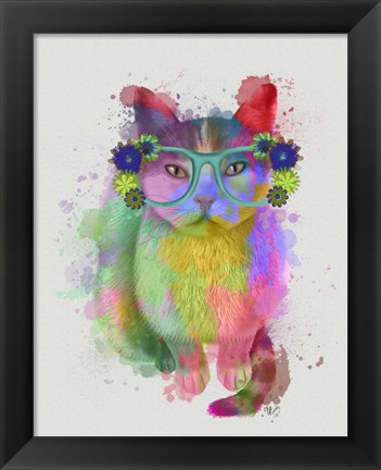 Framed Cat Rainbow Splash 6 Print