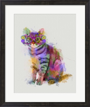 Framed Cat Rainbow Splash 7 Print