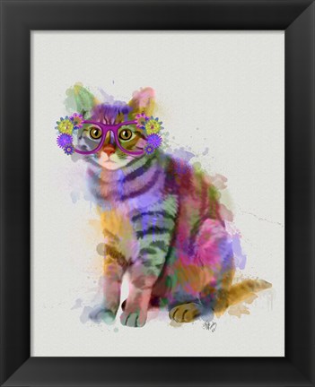 Framed Cat Rainbow Splash 7 Print