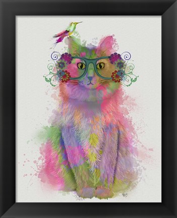 Framed Cat Rainbow Splash 8 Print