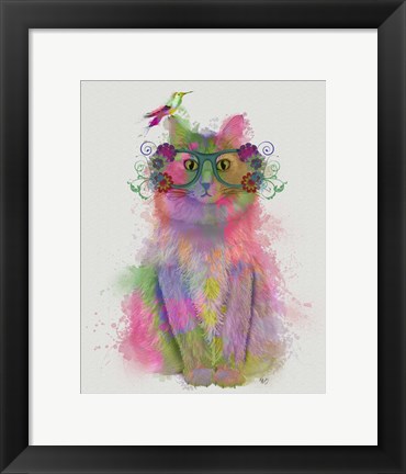 Framed Cat Rainbow Splash 8 Print