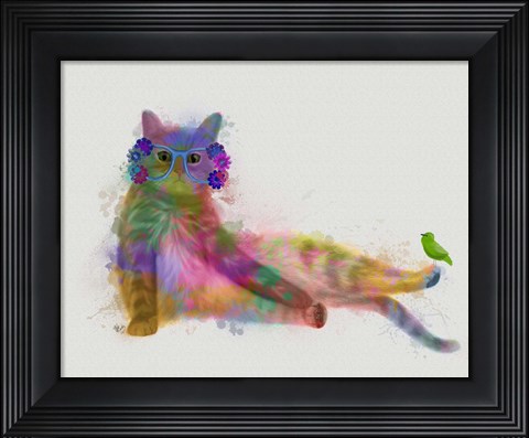 Framed Cat Rainbow Splash 10 Print