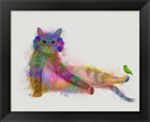 Framed Cat Rainbow Splash 10 Print