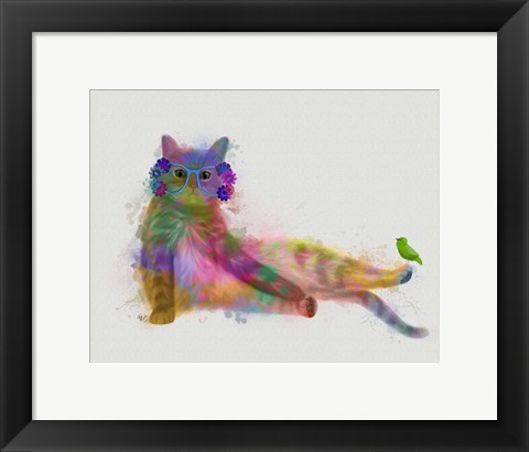 Framed Cat Rainbow Splash 10 Print