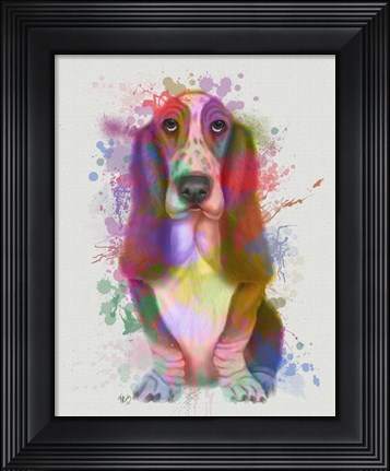 Framed Basset Hound Rainbow Splash Print