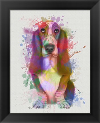Framed Basset Hound Rainbow Splash Print