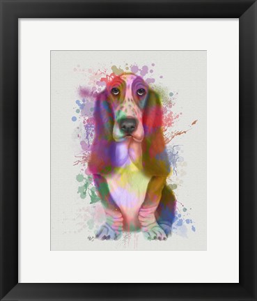 Framed Basset Hound Rainbow Splash Print